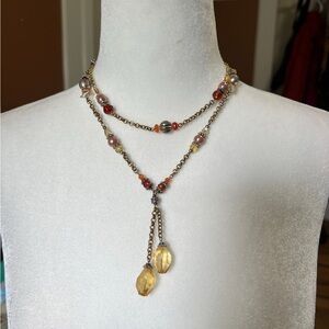 Vintage Fairy fall gem Multicolored beaded necklace with double layer